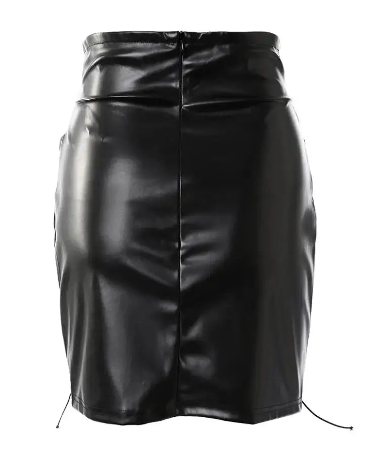 Women'S Sexy Leather Skirt 2024 Summer New High Waist Pu Leather Mesh Lace up Short Skirt Tight Wrap Hip Half Mini Short Skirt