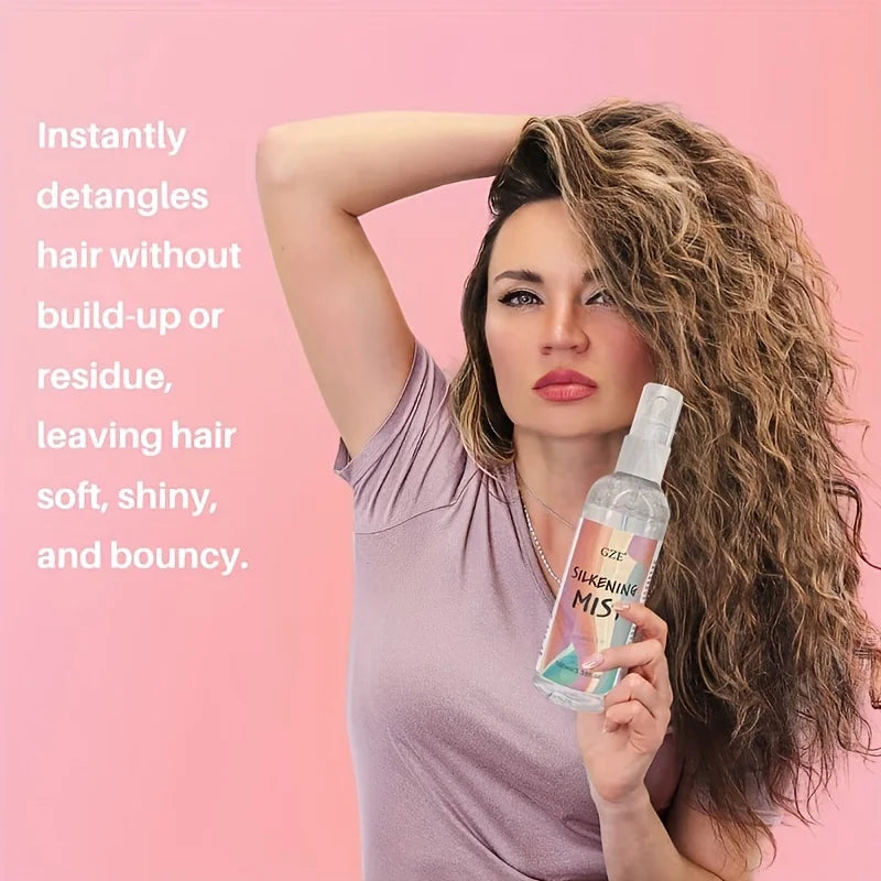 HAIR SILKENING SPRAY Silk Therapy Thermal Shield,Tthermal-Pressing Product That Polishes, Silkens, and Smooths Curly Texture