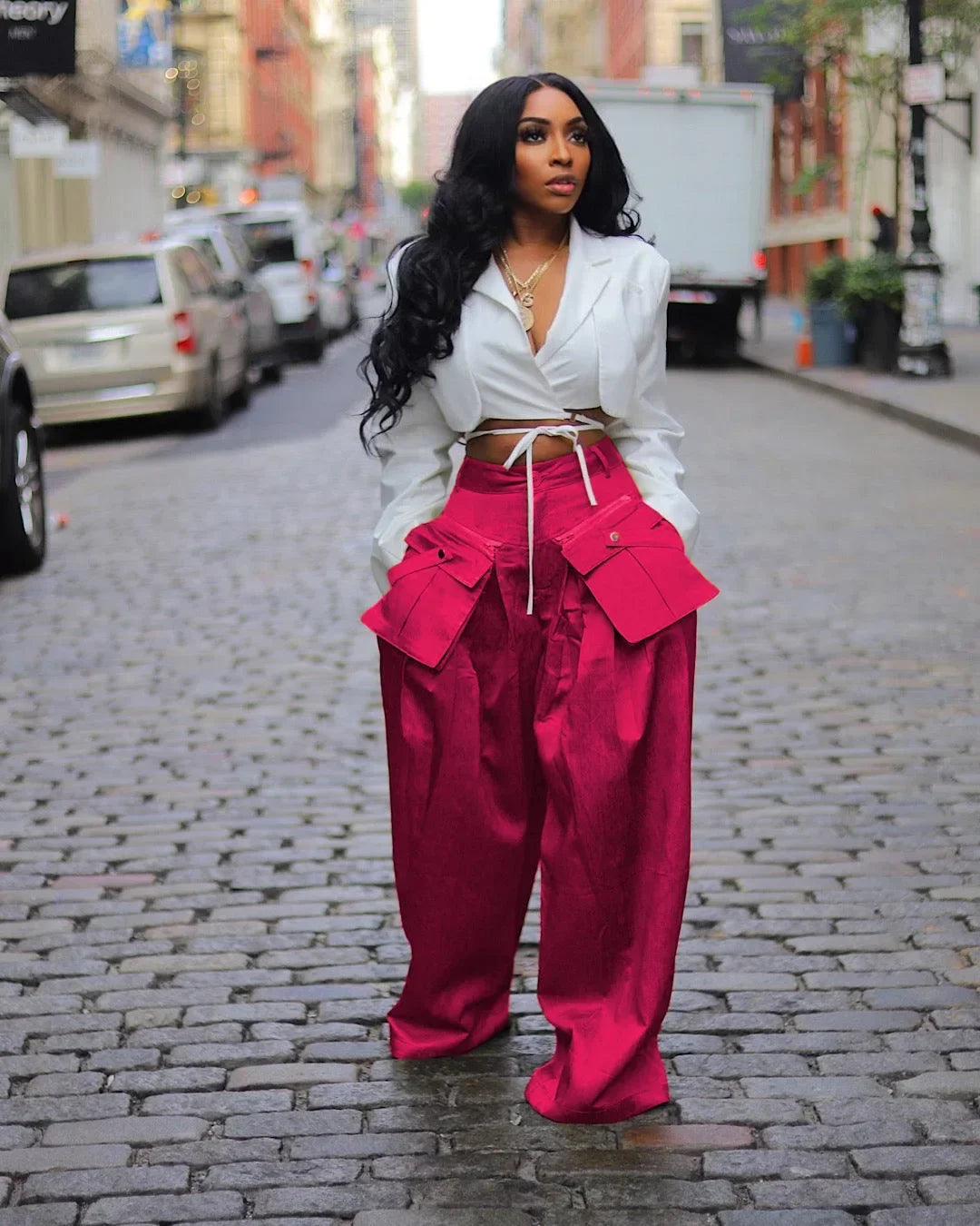 Women Detachable Pocket Zipper Fly Loose Wide Leg Pants 2024 Cargo Streetwear Safari Style Trousers