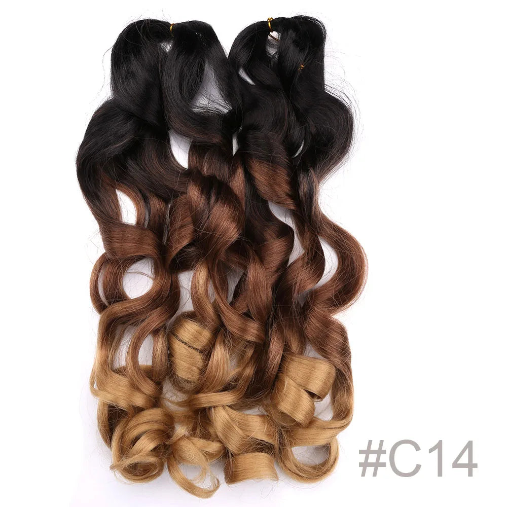 French Curly Crochet Braiding Hair - Synthetic Loose Wave Ombre Braids for Women - Spiral Curls Pre Stretched Hair Extensions