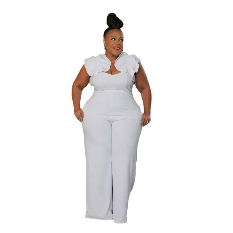 plus Size Women V-Neck Sleeveless Wide Leg Jumpsuits 2024 Streetwear Evening Party Chic Playsuits One Piece Suit Rompers