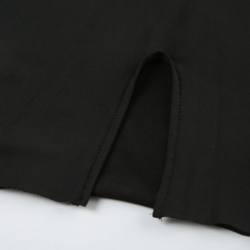 Women's Autumn Fashion Long Sleeve Split Lace-Up Mini Dress - Black Backless Casual Slim Fit Streetwear