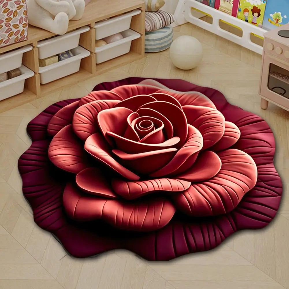 "Floral Plush Floor Mat - Non-Slip Absorbent Rug with Realistic 3D Flower Pattern - Ideal for Kitchen, Bathroom, Living Room." Let me know if you would like me to help with anything else.