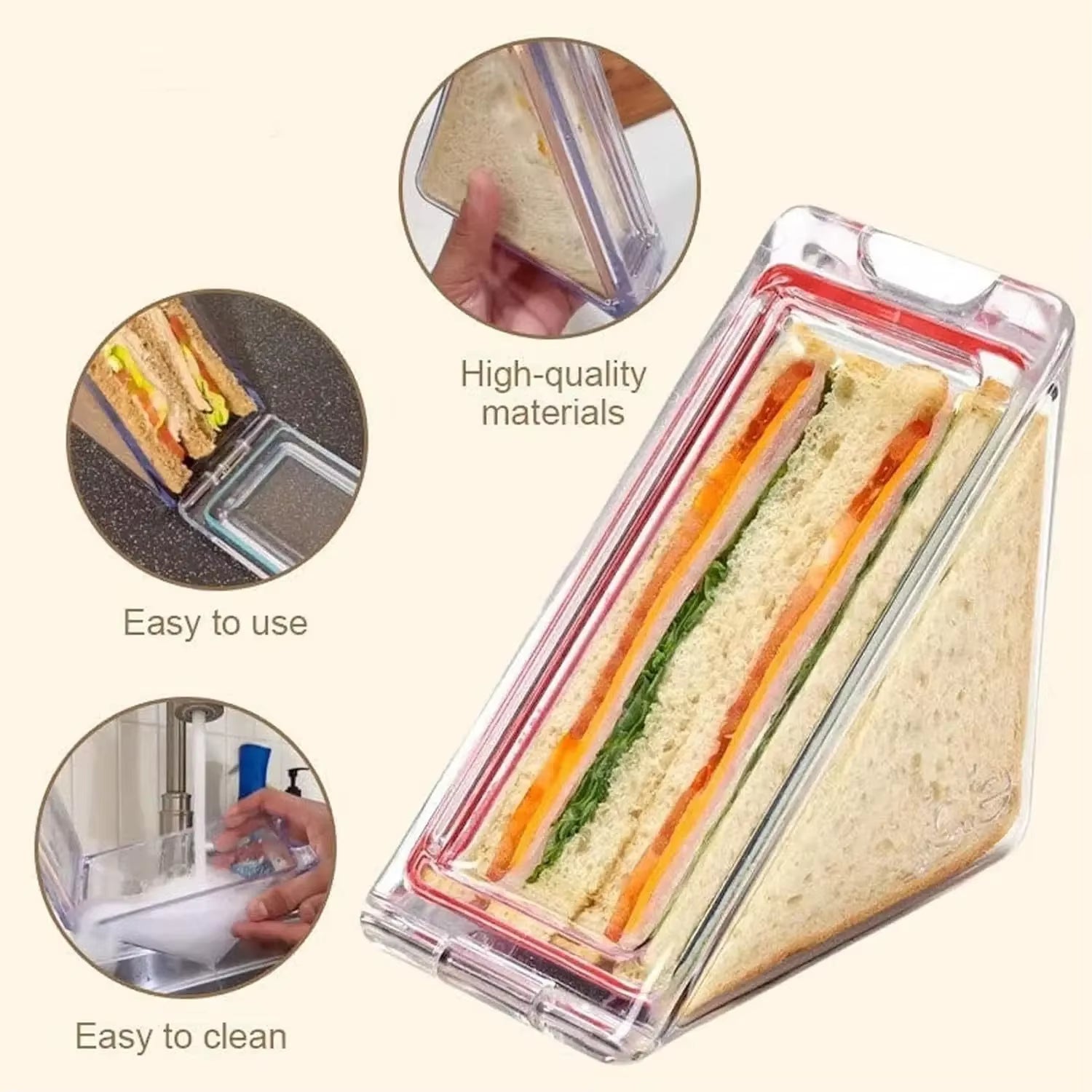 Triangle Sandwich Container Clear Portable Triangle Sandwich Container Reusable Washable and Reusable Wedge Boxes