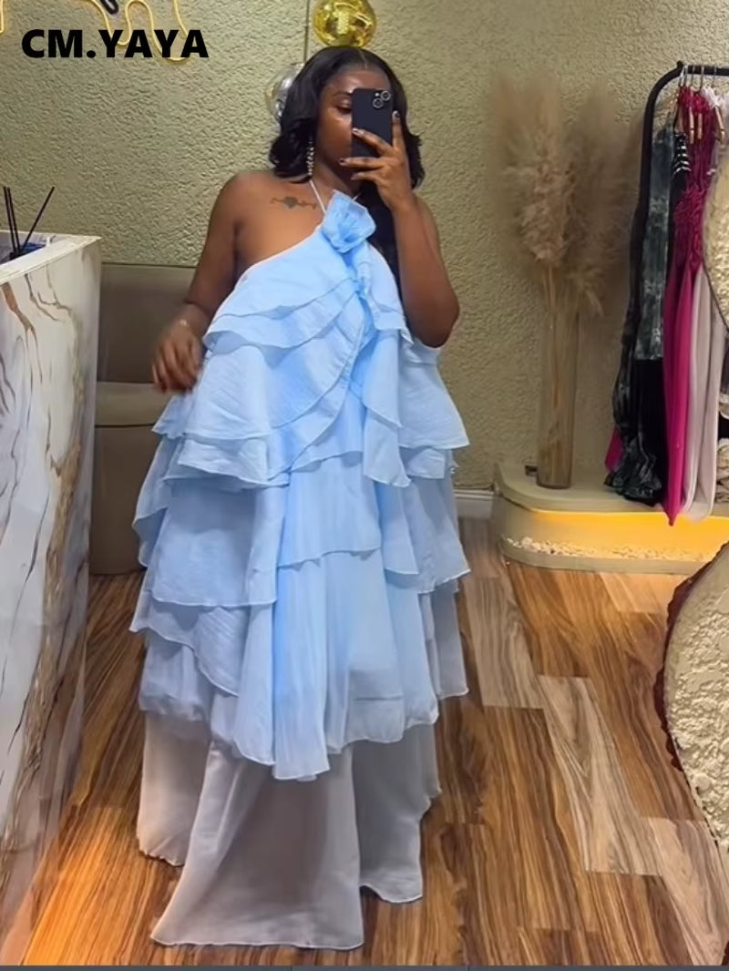 Women Sleeveless Ruffles Loose Ball Gown Smock Strap Maxi Long Sexy Dress 2025 Birthday Vacation Party Dresses Vestidos