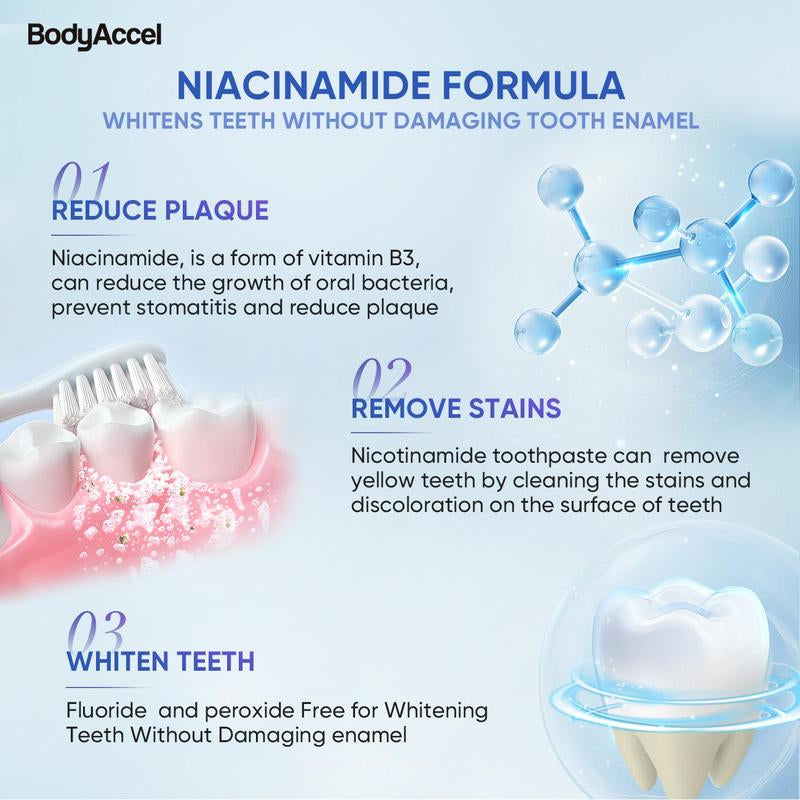 Bodyaccel Niacinamide Whitening Toothpaste - Peach Mint Flavor | Vegan, Fluoride-Free, Antiplaque & Fresh Breath | Oral Hygiene Essentials for Sensitive Teeth- JZ