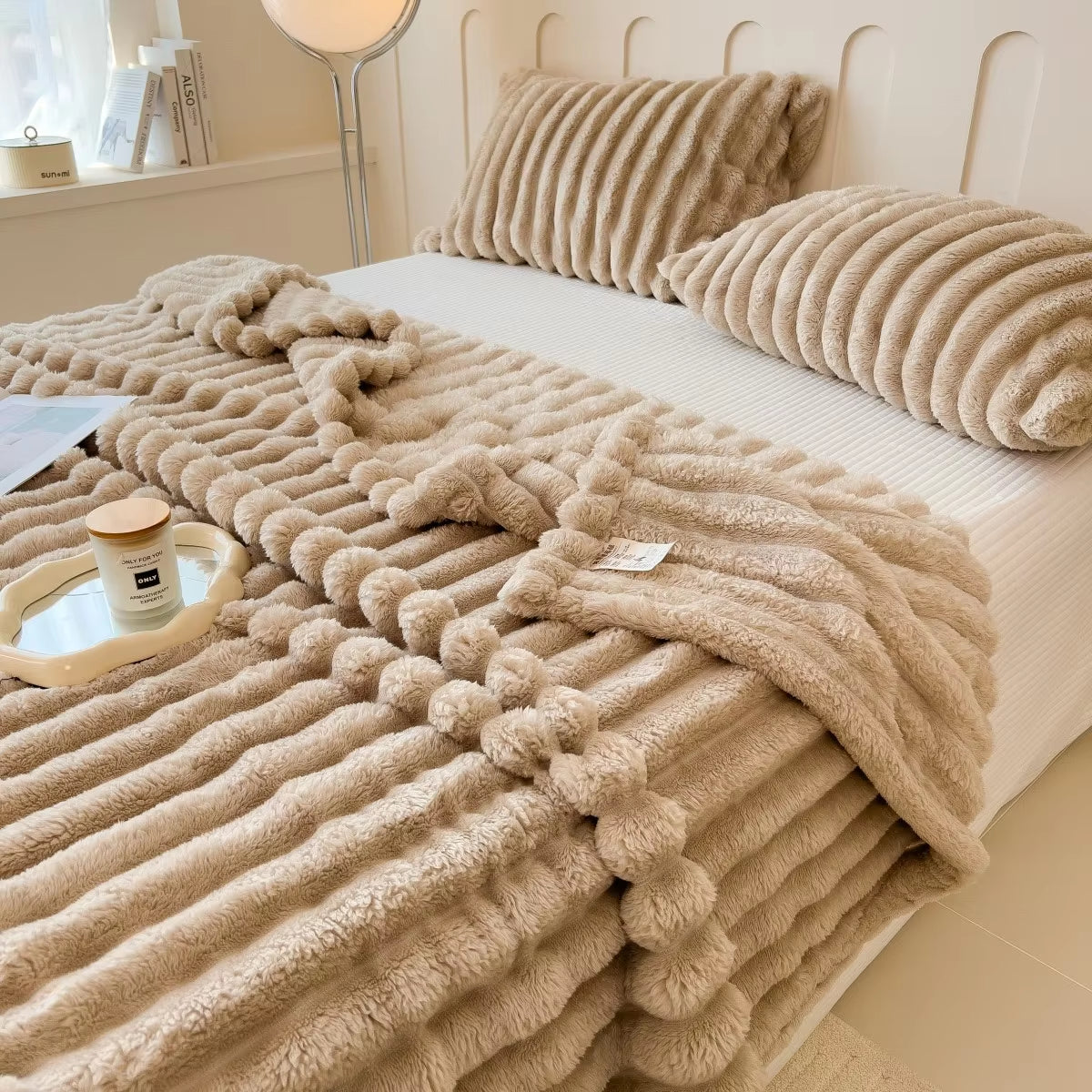 Solid Color Thickened Wide Striped Multifunctional Blanket, Can Be Used as Bed Sheet Cover Blanket, Nap Blanket, Pet Blanket