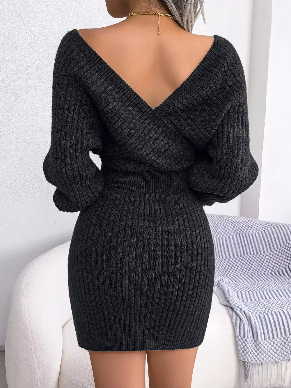 2024 Spring Collection Women's Long Sleeve Bodycon Sweater Dresses in White, Green, Blue, Black, and Purple