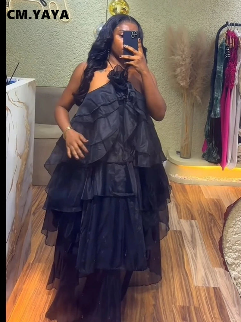 Women Sleeveless Ruffles Loose Ball Gown Smock Strap Maxi Long Sexy Dress 2025 Birthday Vacation Party Dresses Vestidos