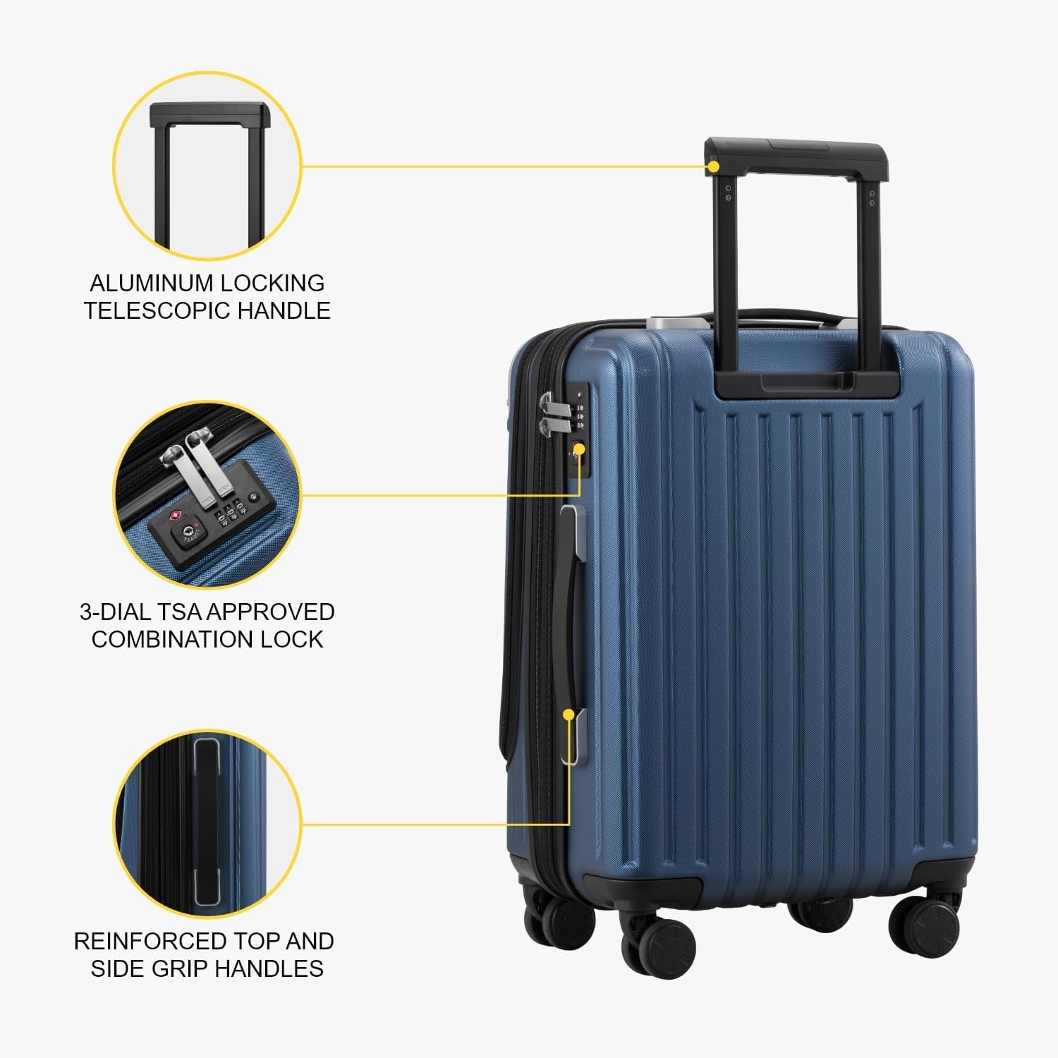Grace Carry on Luggage Airline Approved, 20 Inch Expandable Hard Sided Luggages with Spinner Wheels, Harshell Small Rolling Suitcase for Women Men with Tsa Lock, Blue