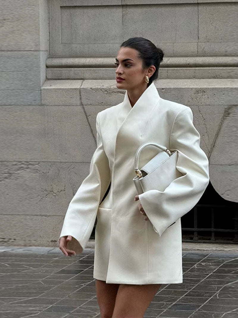 Elegant Waisted V-Neck Coat Women Loose Solid Pockets Long Sleeve Simple Coats Female 2025 Autumn Winter Fashion Lady Jacket