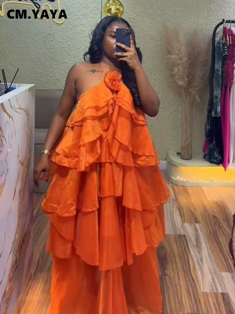 Women Sleeveless Ruffles Loose Ball Gown Smock Strap Maxi Long Sexy Dress 2025 Birthday Vacation Party Dresses Vestidos