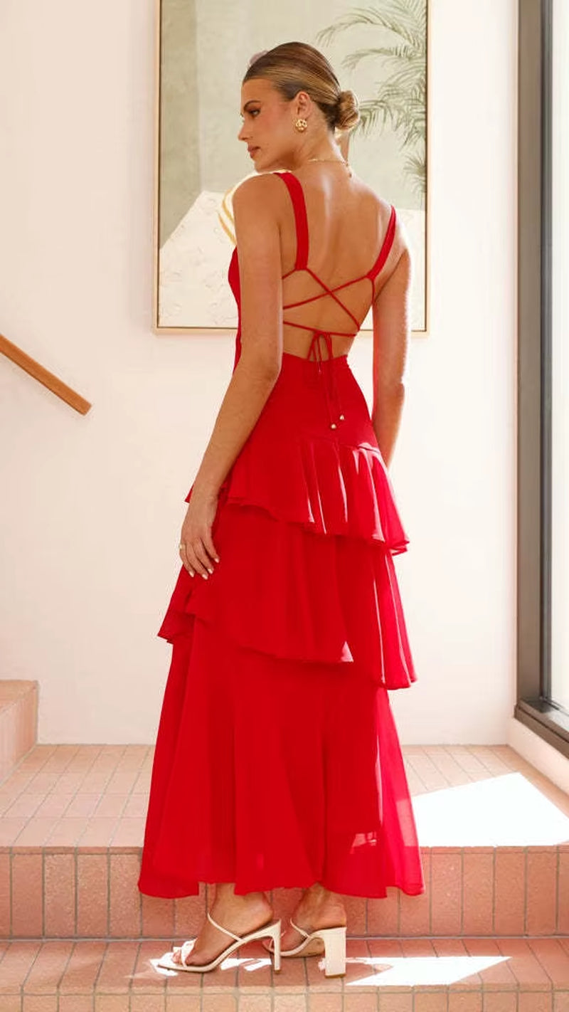 Purely Sensual and Trendy Summer French-Style Cake Dress for Girls, Elegant Sleeveless V-Neck Dress.