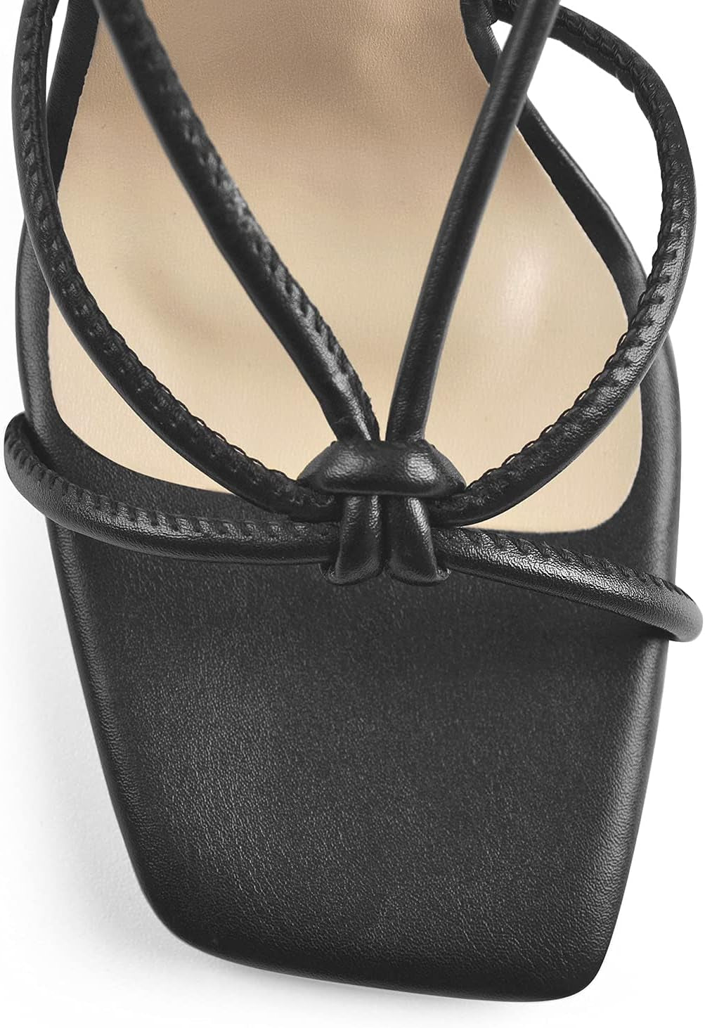 Women'S Square Open Toe Chunky High Heel Lace up Sandals