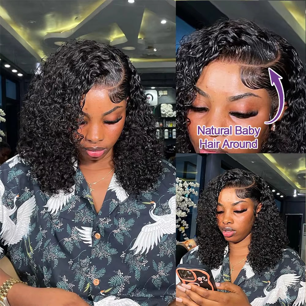 Glueless Kinky Curly Bob Wig Human Hair 13X6 HD Lace Frontal Wig Short Deep Wave Wig 13X4 Lace Front Wig Preplucked for Women