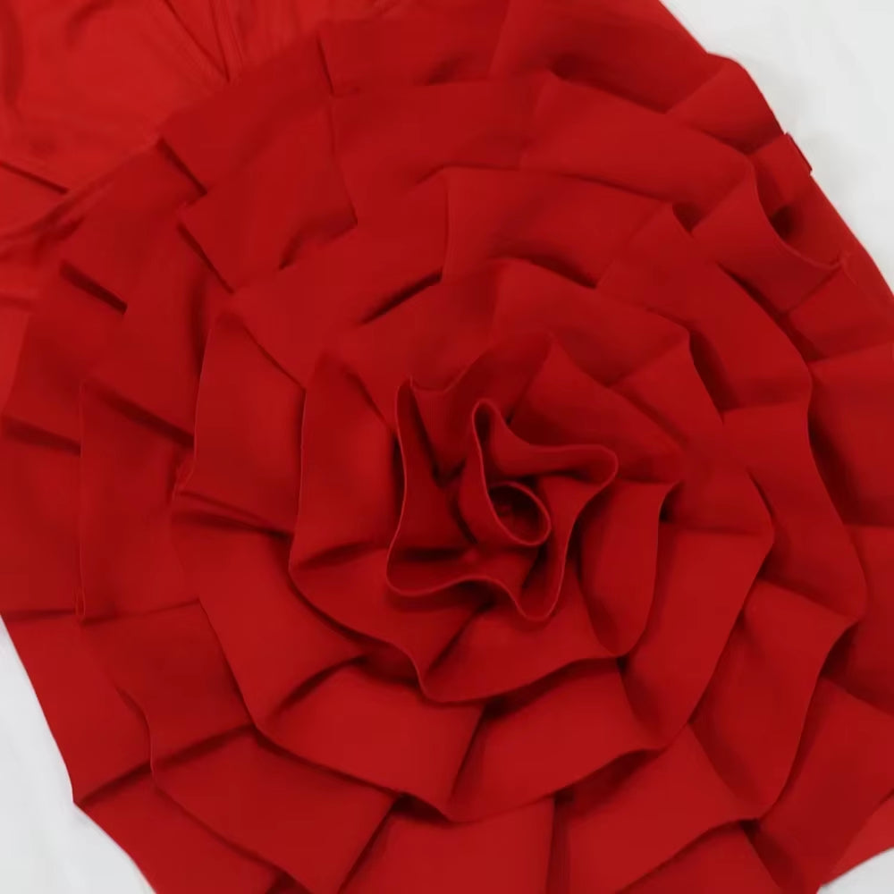 BWQ Women Rose Floral Applique Long Sleeve Bodycon Mini Midi Dress Winter V-Neck Club Sexy Party Evening Dresses Vestidos 2025