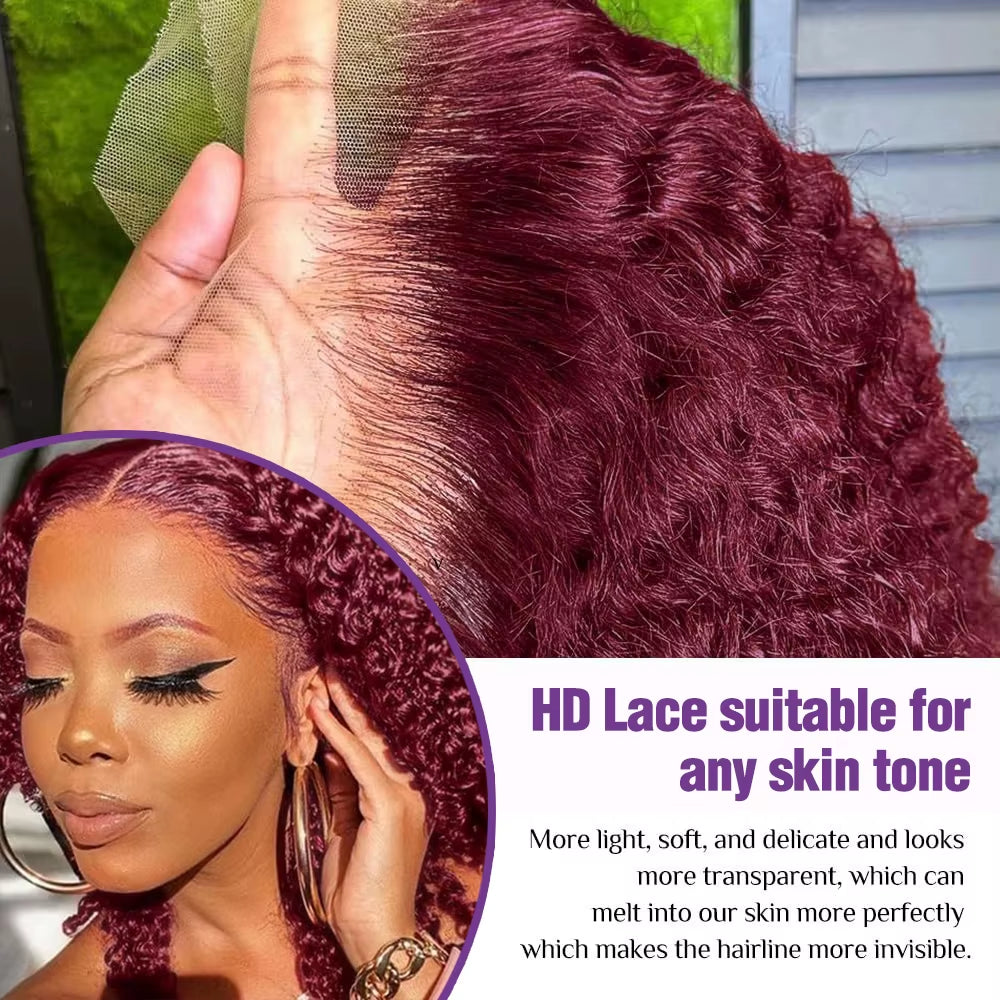 Burgundy 99J Deep Wave Bob Wigs Glueless Human Hair Short Kinky Curly Wig 13X6 Lace Front Wig for Women 13X4 HD Lace Front Wigs
