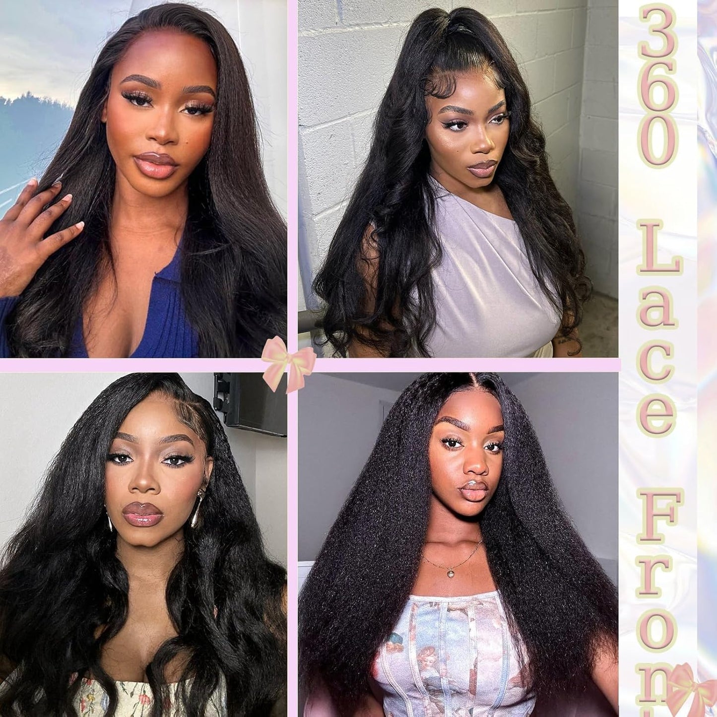 360 Lace Front Wigs Human Hair Kinky Straight Human Hair Wig 200 Density Kinky Straight Wig (Natural, 18 Inch)