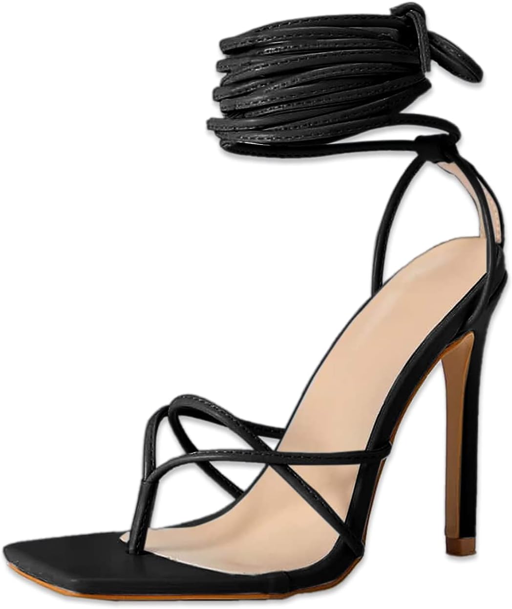 Women's Strappy High Heel Sandals with Lace-Up Design and Square Flip Flop Style for Parties