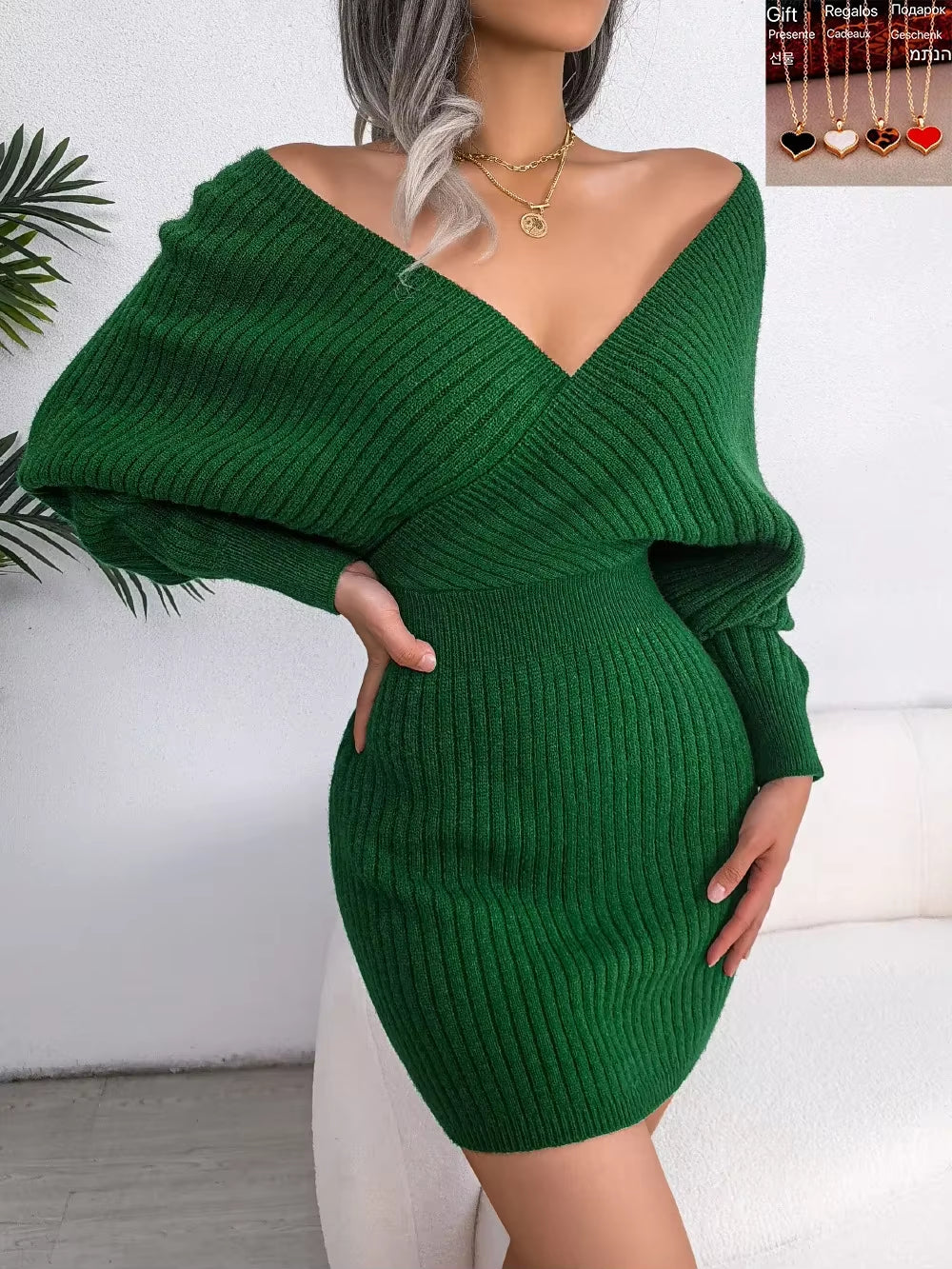 2024 Spring Collection Women's Long Sleeve Bodycon Sweater Dresses in White, Green, Blue, Black, and Purple