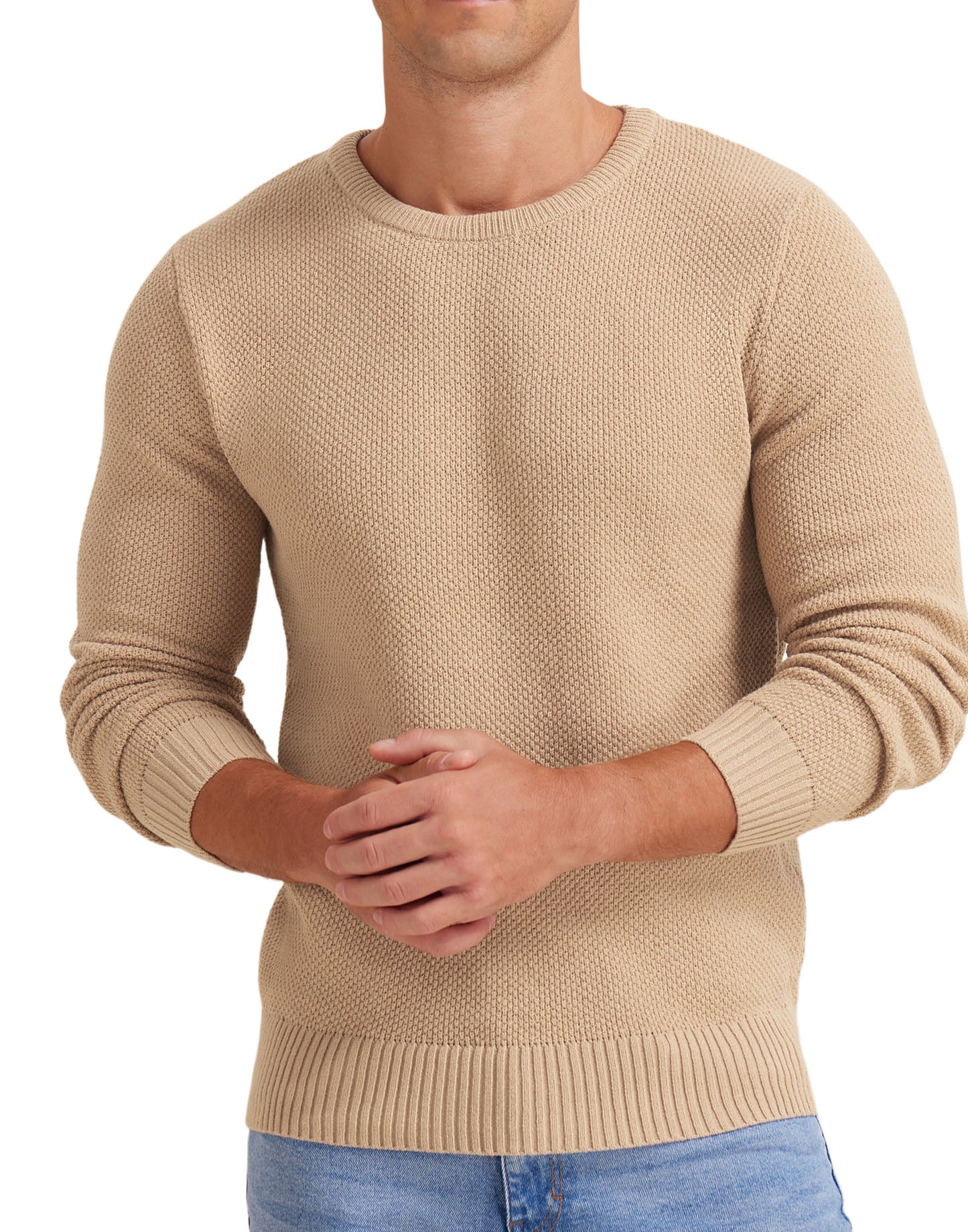 Mens Pullover Sweater Soft Lightweight Casual Classic Crewneck Knitwear Sweaters with Ribbing Edge Light Camel-Xxl