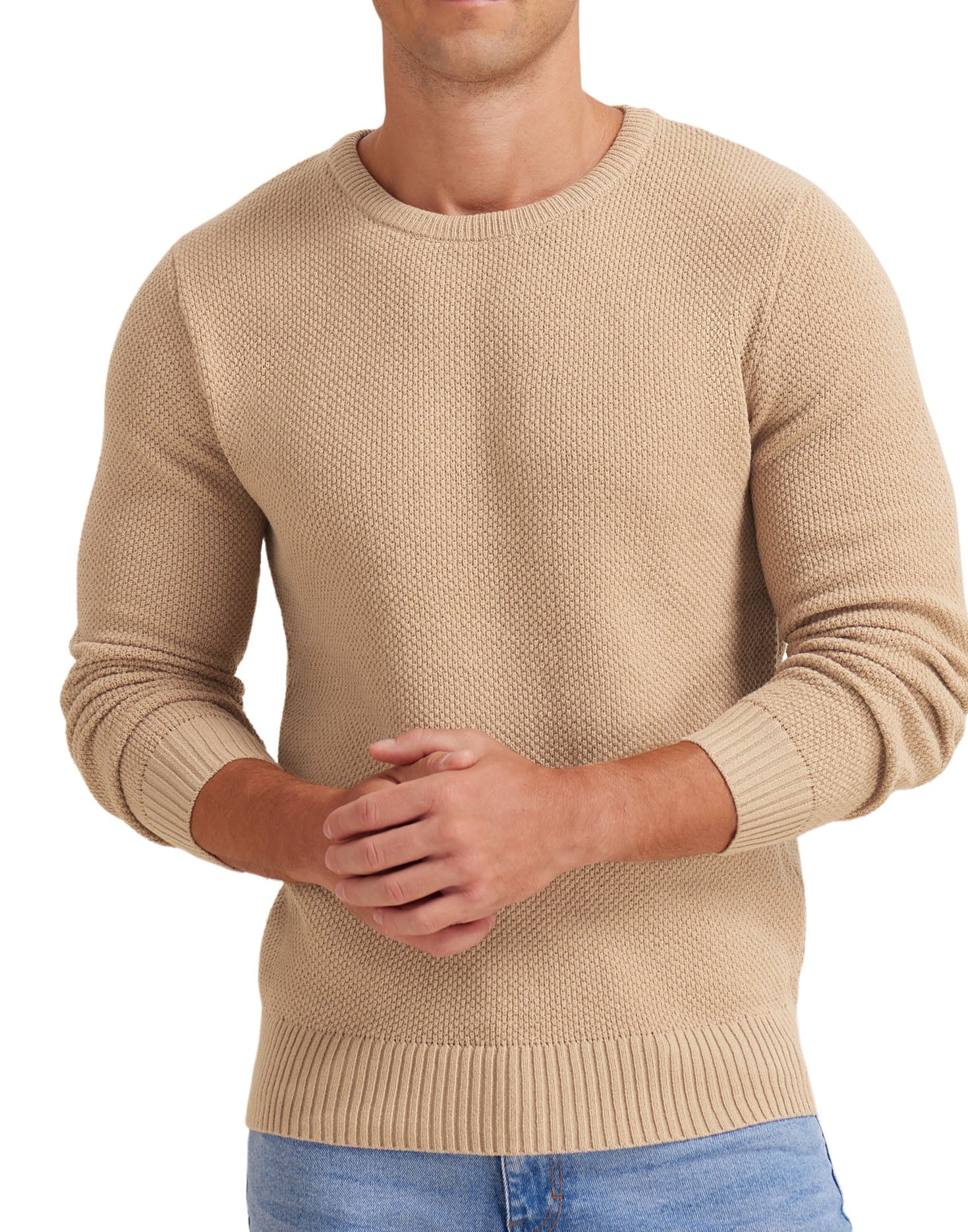 Mens Pullover Sweater Soft Lightweight Casual Classic Crewneck Knitwear Sweaters with Ribbing Edge Light Camel-Xxl