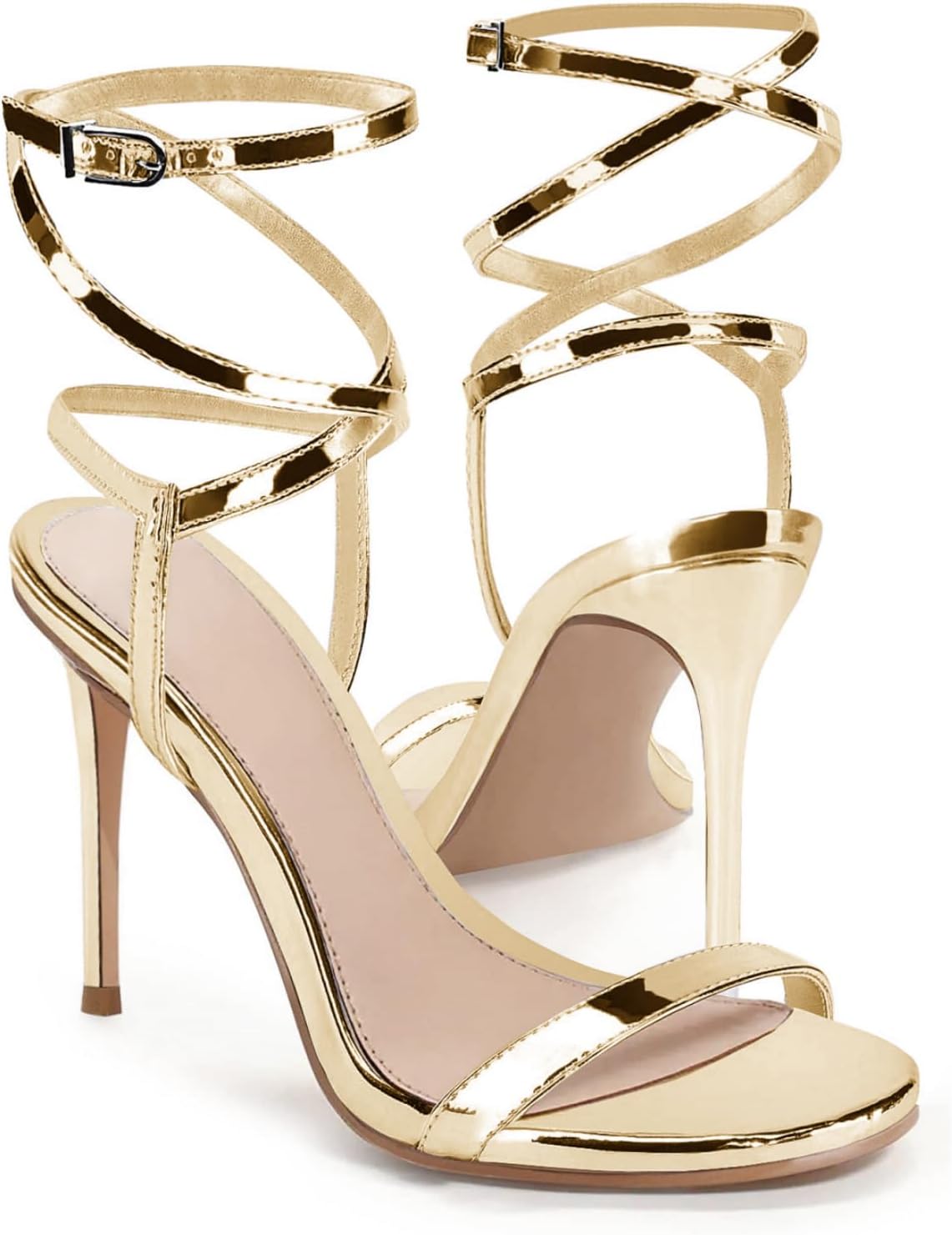 Womens Strappy Lace up Heels Sandals Sexy High Heeled Ankle Strap Summer Dress Shoes