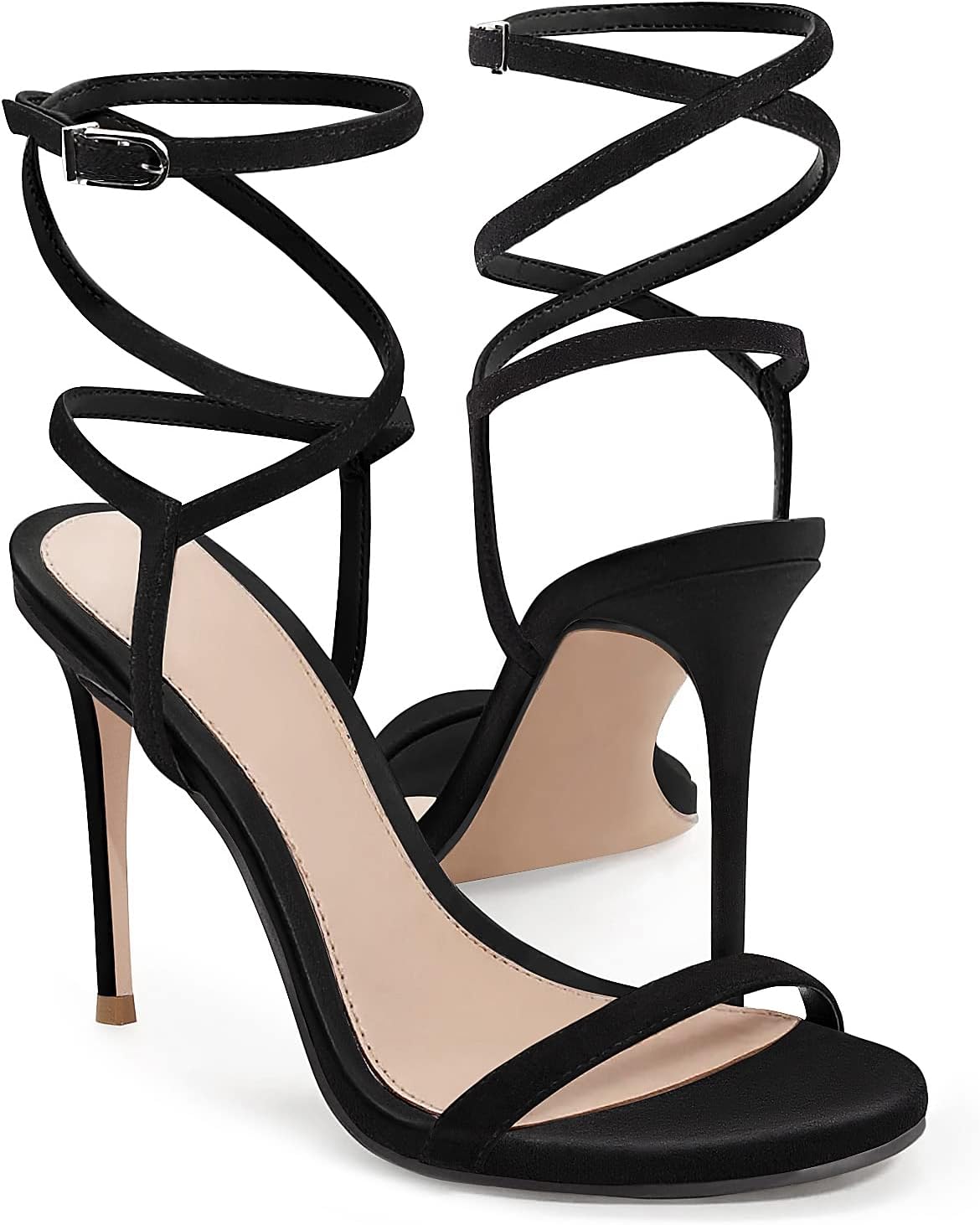 Women's Strappy Lace-Up High Heeled Sandals with Ankle Strap for Summer Dresses
