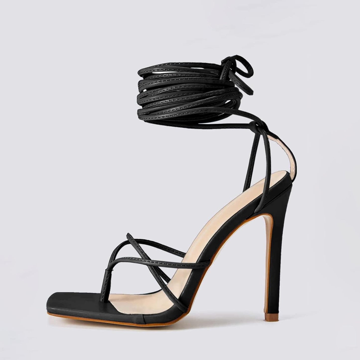 Women's Strappy High Heel Sandals with Lace-Up Design and Square Flip Flop Style for Parties