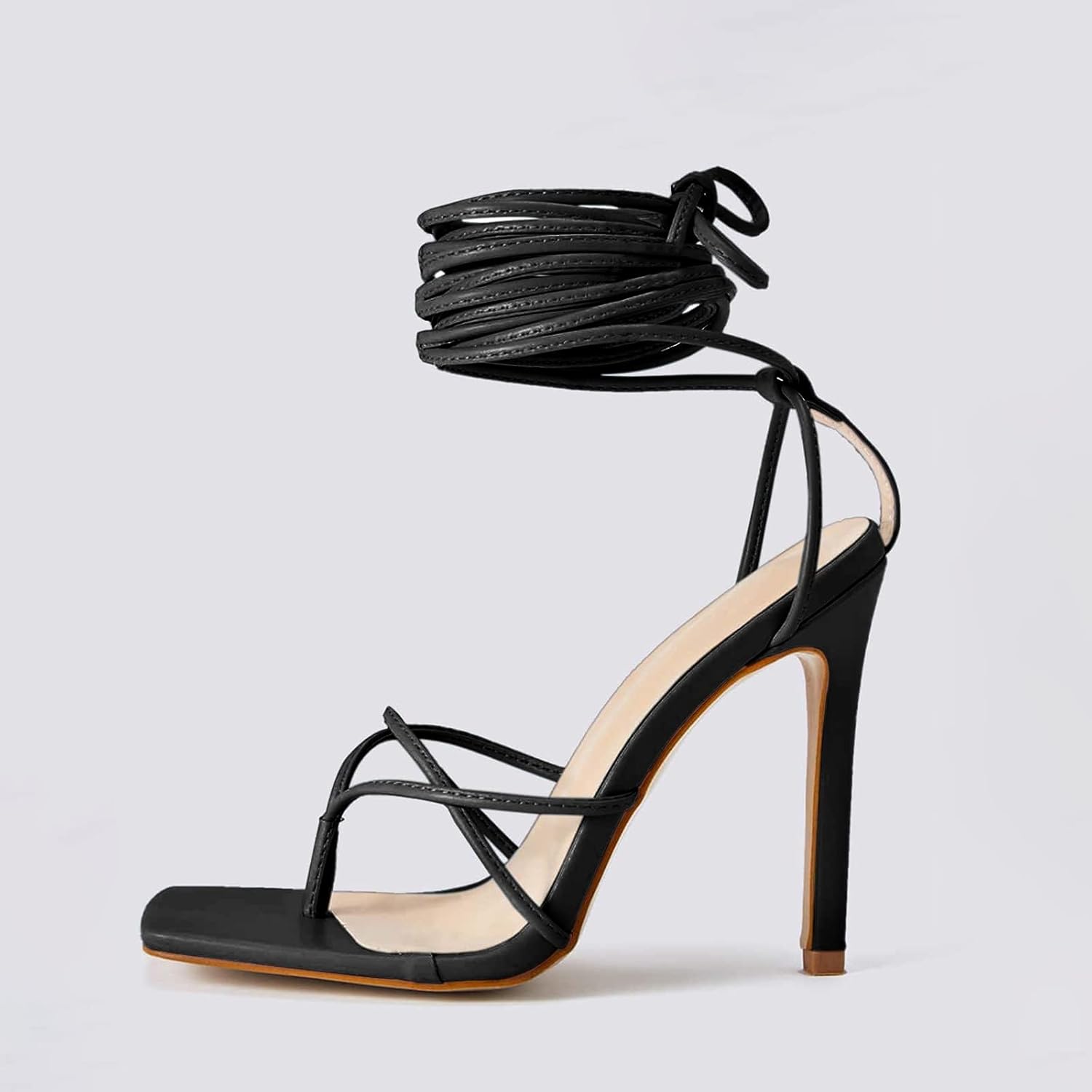 Women's Strappy High Heel Sandals with Lace-Up Design and Square Flip Flop Style for Parties