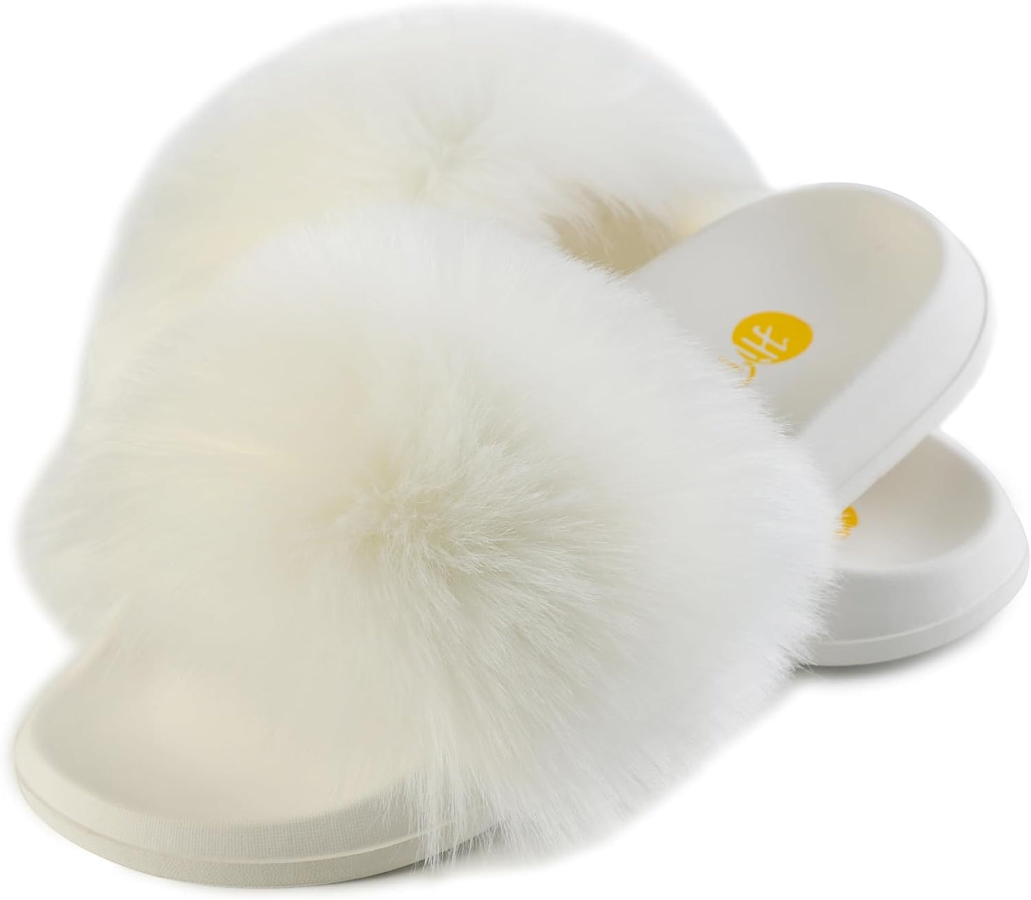 Women'S Faux Fur Slides, Open Toe Cute Fur Slippers, Indoor or Outdoor Comfortable Furry Slide Sandals with Fluffy Fur