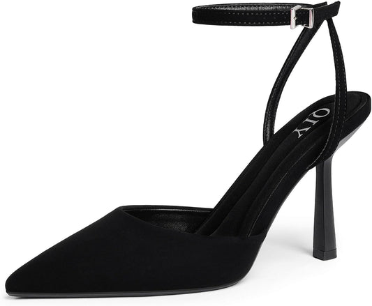 Women's Closed Toe Ankle Strap Stiletto Heels - Pointed Toe Pumps for Weddings and Formal Occasions