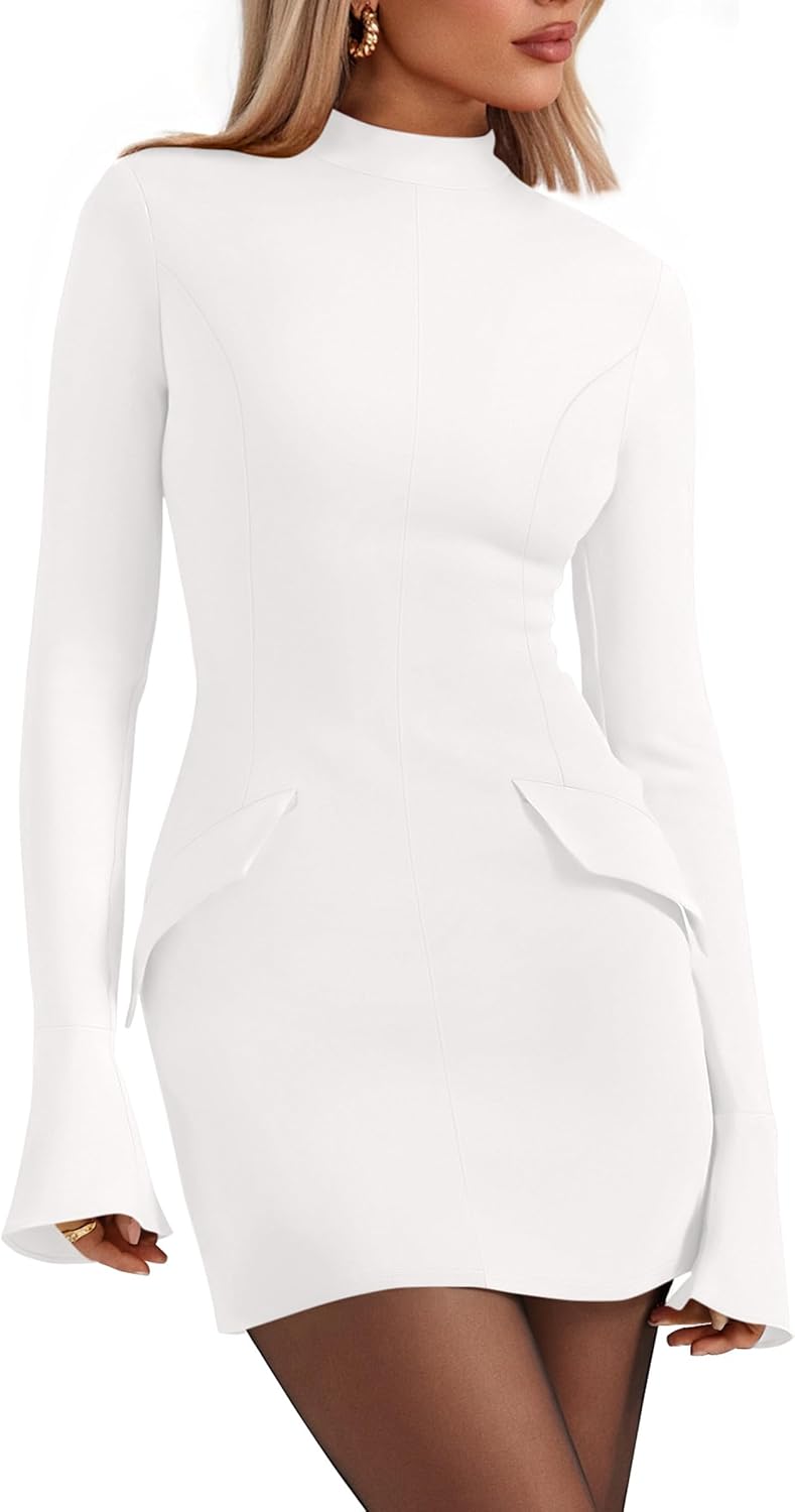 Women's Elegant Long Sleeve Mock Neck Mini Dress for Cocktail Parties and Formal Events - Fall 2025 Collection