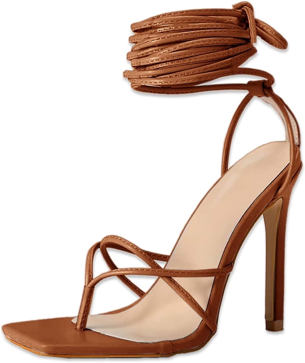 Women'S Lace up Heeled Sandals Square Flip Flop High Heels Strappy Party Shoes