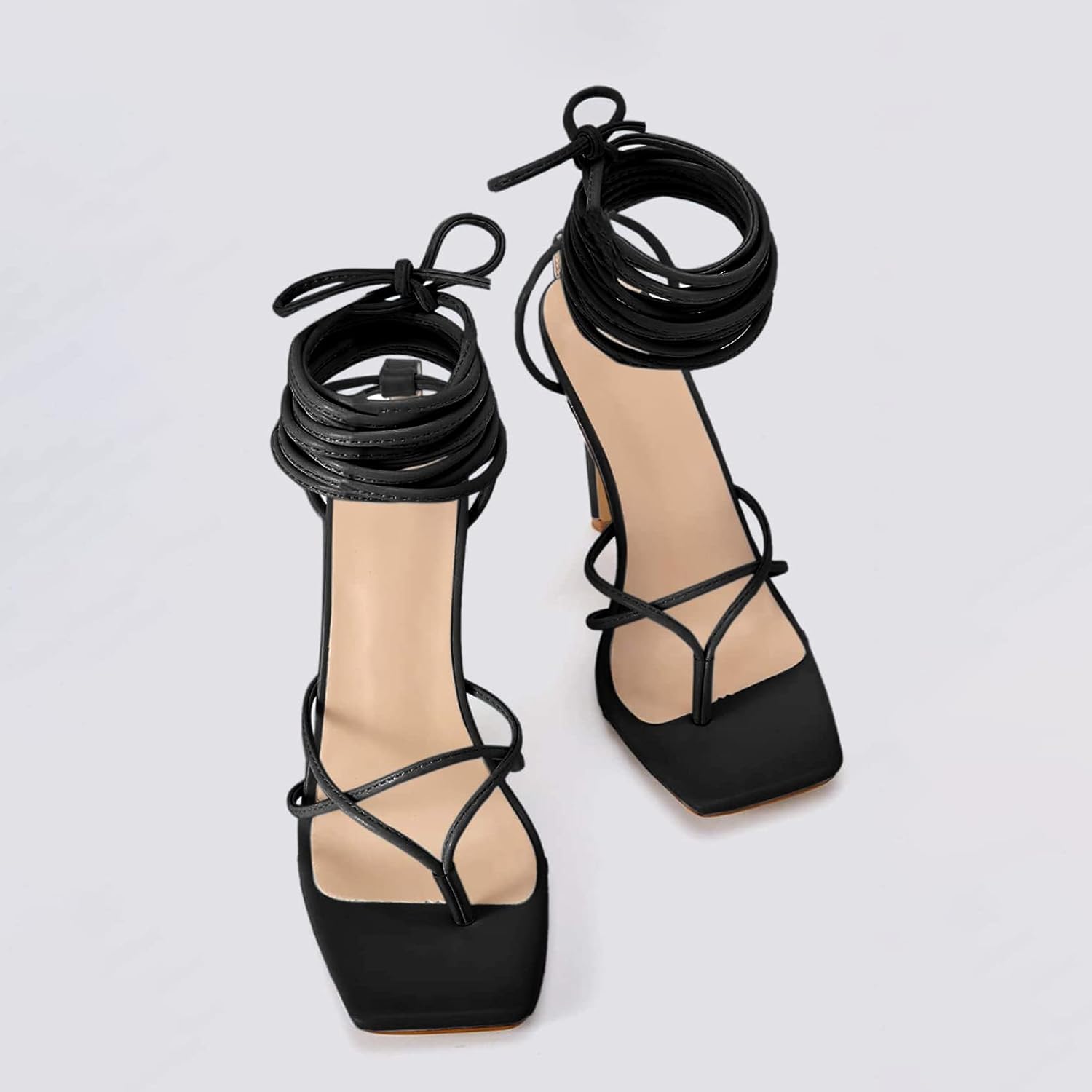 Women's Strappy High Heel Sandals with Lace-Up Design and Square Flip Flop Style for Parties