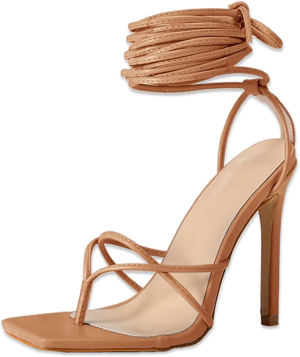 Women'S Lace up Heeled Sandals Square Flip Flop High Heels Strappy Party Shoes