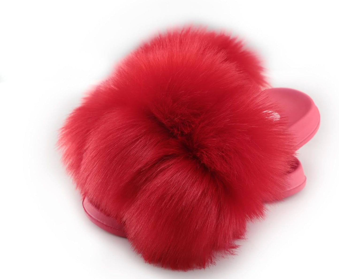 Women'S Faux Fur Slides, Open Toe Cute Fur Slippers, Indoor or Outdoor Comfortable Furry Slide Sandals with Fluffy Fur