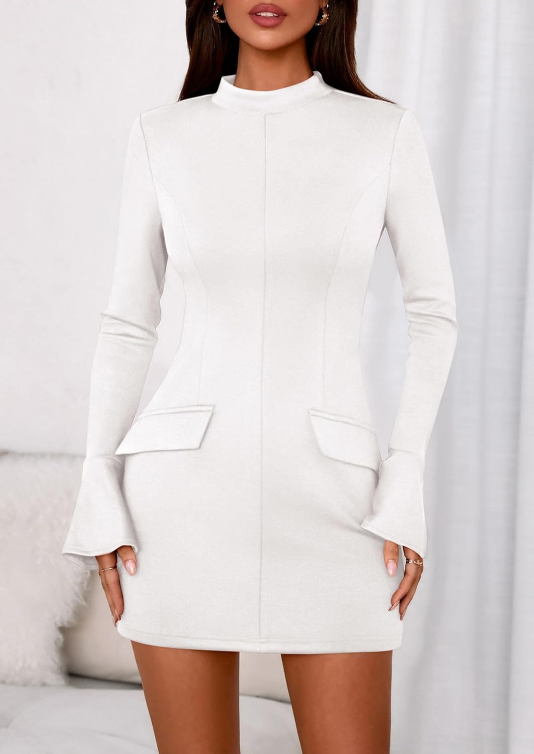 Women's Elegant Long Sleeve Mock Neck Mini Dress for Cocktail Parties and Formal Events - Fall 2025 Collection