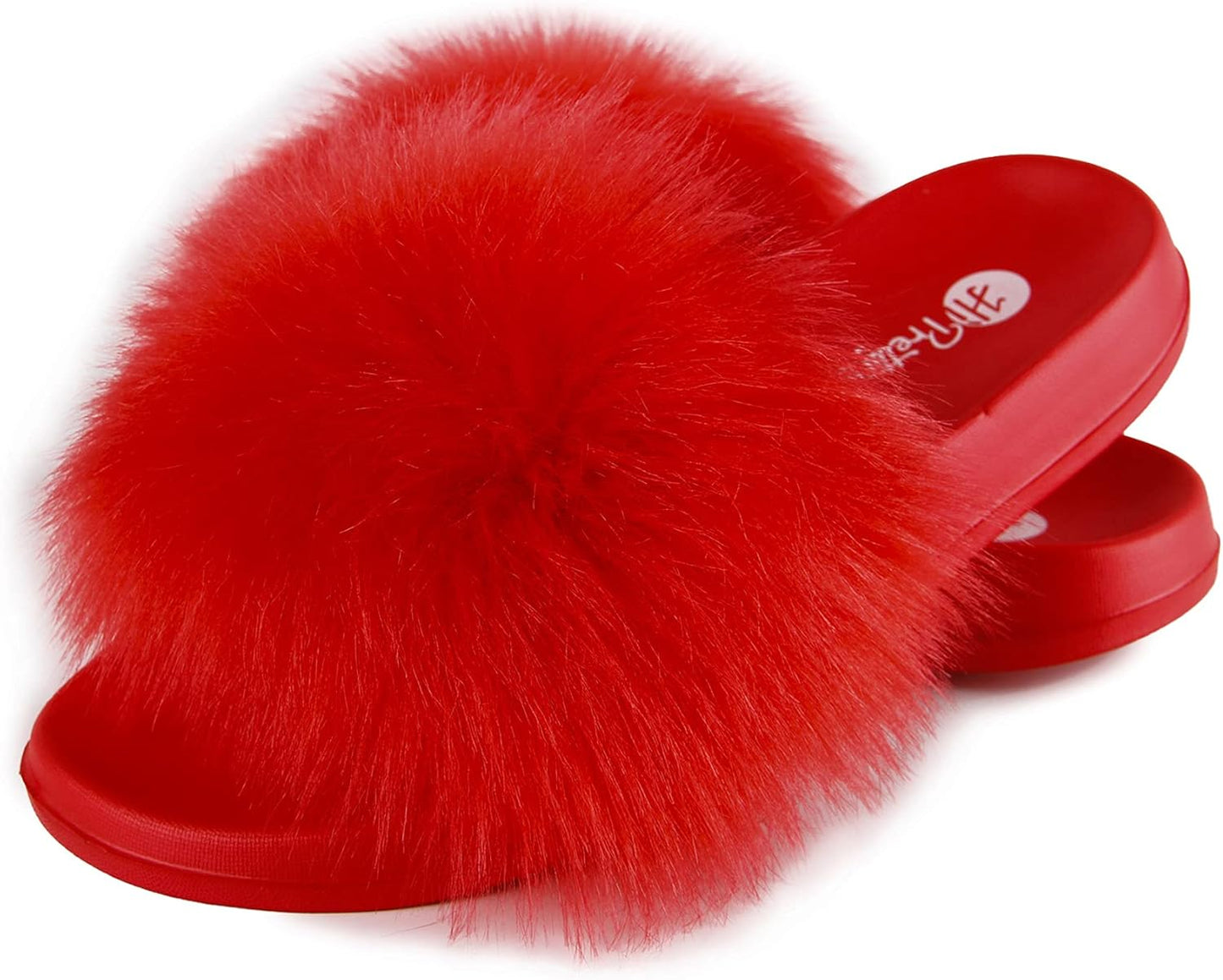 Women'S Faux Fur Slides, Open Toe Cute Fur Slippers, Indoor or Outdoor Comfortable Furry Slide Sandals with Fluffy Fur