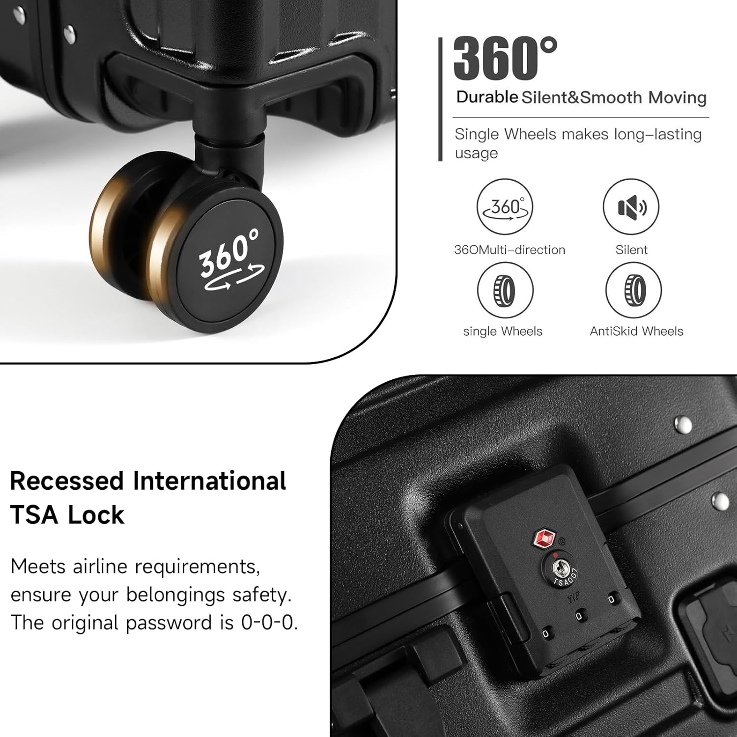 Hard Shell Carry on Luggage 22X14X9 Airline Approved,20 Inch Aluminum Luggage with 100% 3-Layer Pc,Carry on Suitcases with Wheels,Cup Holder and USB Port (Classic Black, 20 Inch)