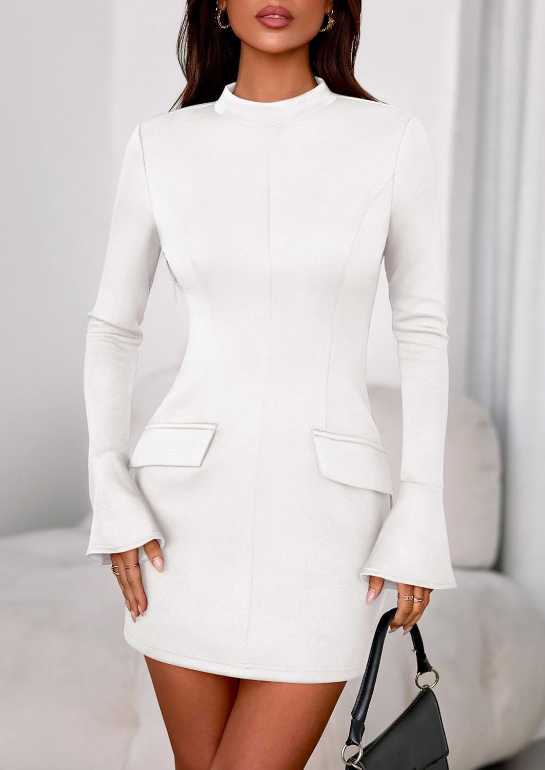 Women's Elegant Long Sleeve Mock Neck Mini Dress for Cocktail Parties and Formal Events - Fall 2025 Collection