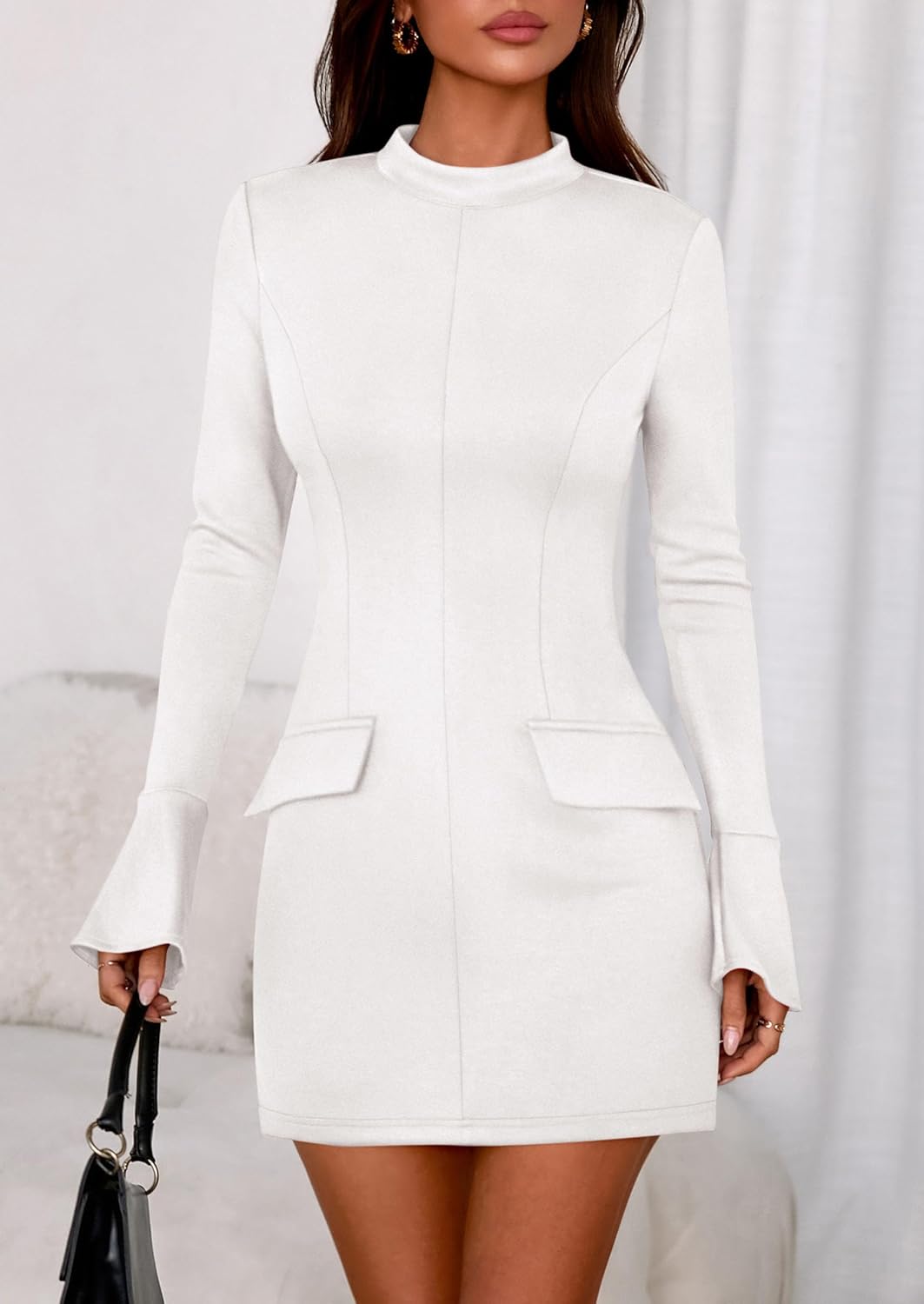 Women's Elegant Long Sleeve Mock Neck Mini Dress for Cocktail Parties and Formal Events - Fall 2025 Collection