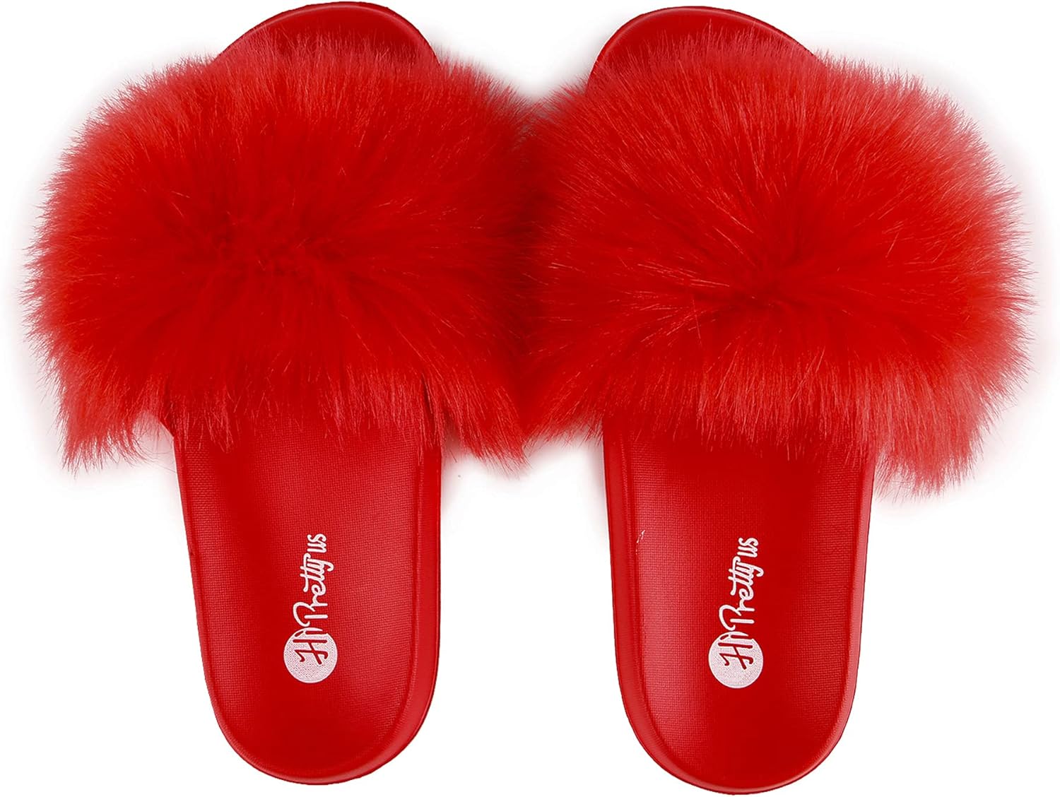 Women'S Faux Fur Slides, Open Toe Cute Fur Slippers, Indoor or Outdoor Comfortable Furry Slide Sandals with Fluffy Fur