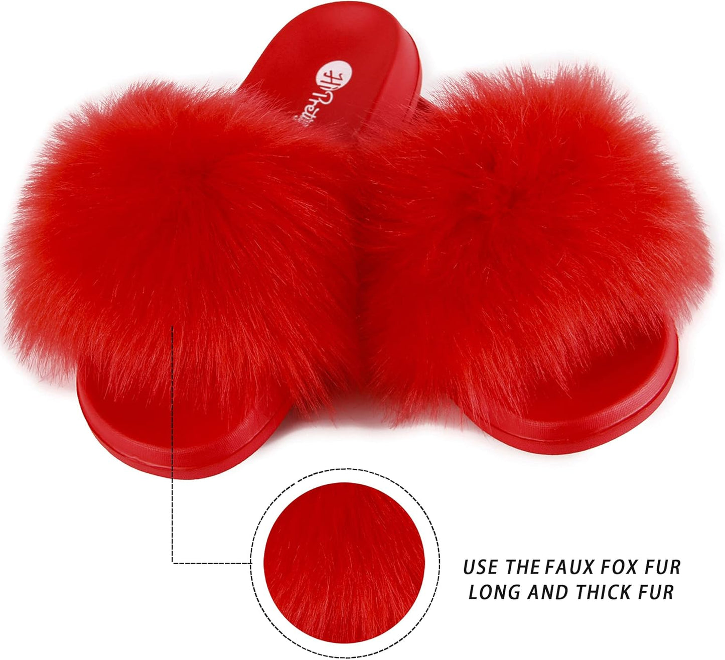 Women'S Faux Fur Slides, Open Toe Cute Fur Slippers, Indoor or Outdoor Comfortable Furry Slide Sandals with Fluffy Fur