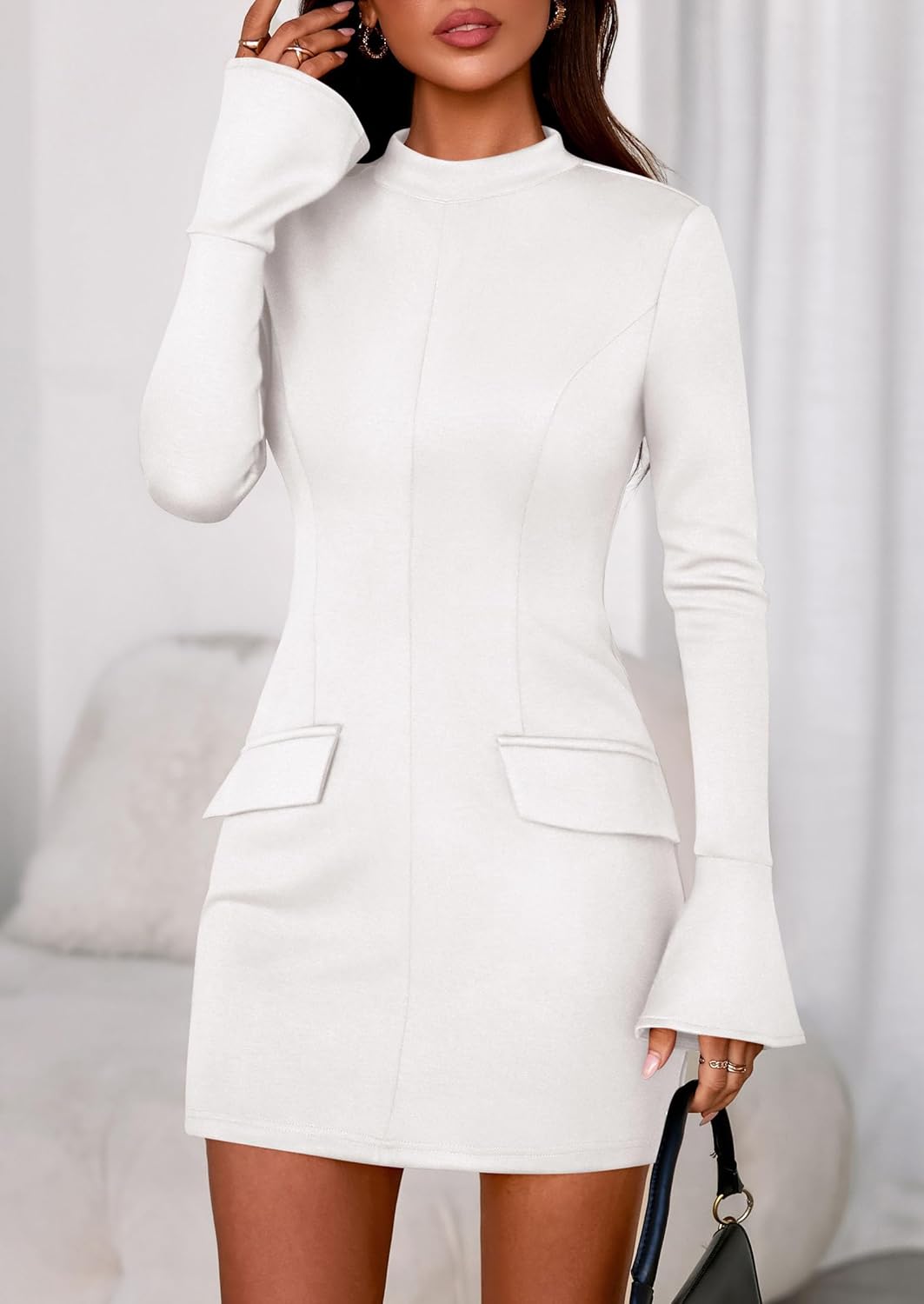 Women's Elegant Long Sleeve Mock Neck Mini Dress for Cocktail Parties and Formal Events - Fall 2025 Collection