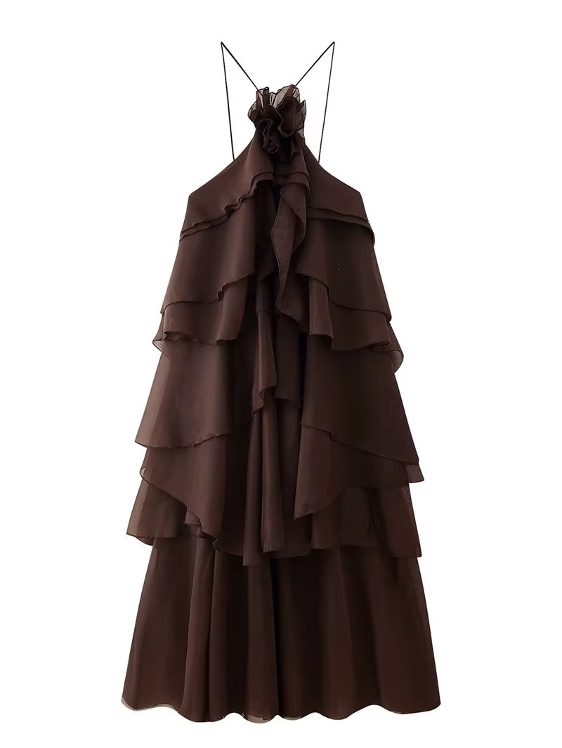 Women Sleeveless Ruffles Loose Ball Gown Smock Strap Maxi Long Sexy Dress 2025 Birthday Vacation Party Dresses Vestidos