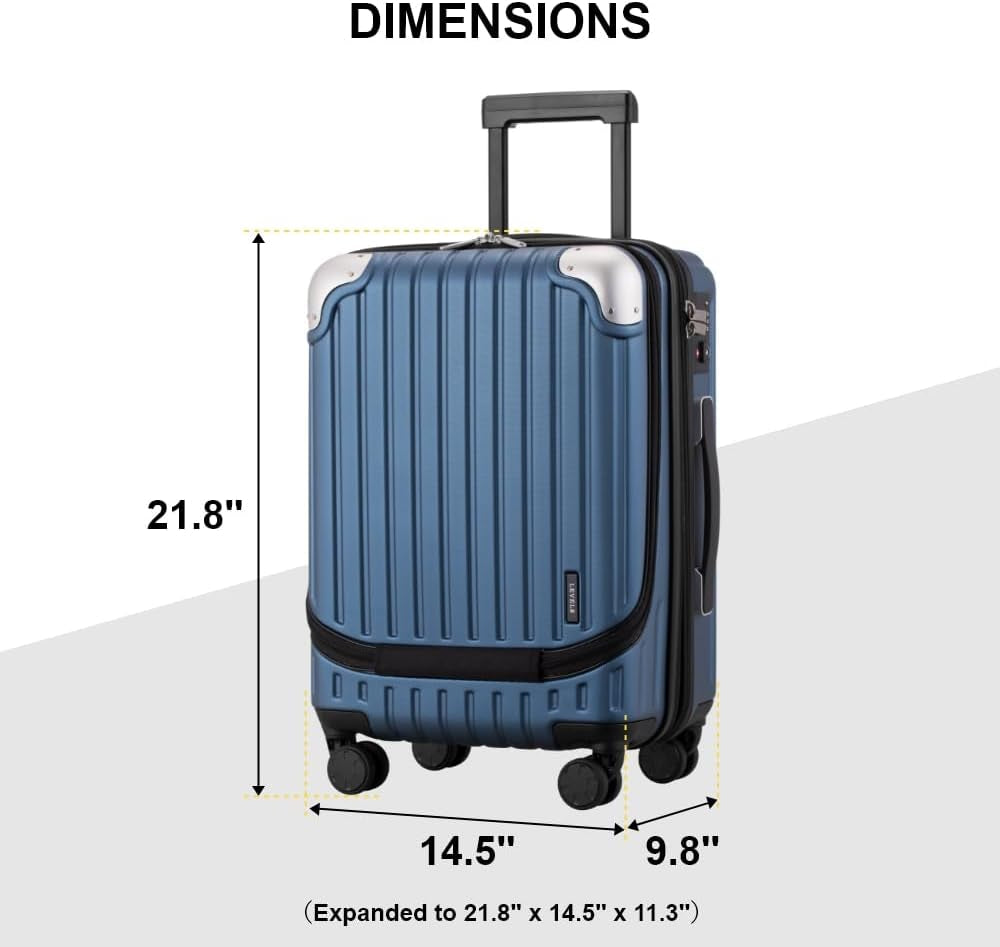 Grace Carry on Luggage Airline Approved, 20 Inch Expandable Hard Sided Luggages with Spinner Wheels, Harshell Small Rolling Suitcase for Women Men with Tsa Lock, Blue