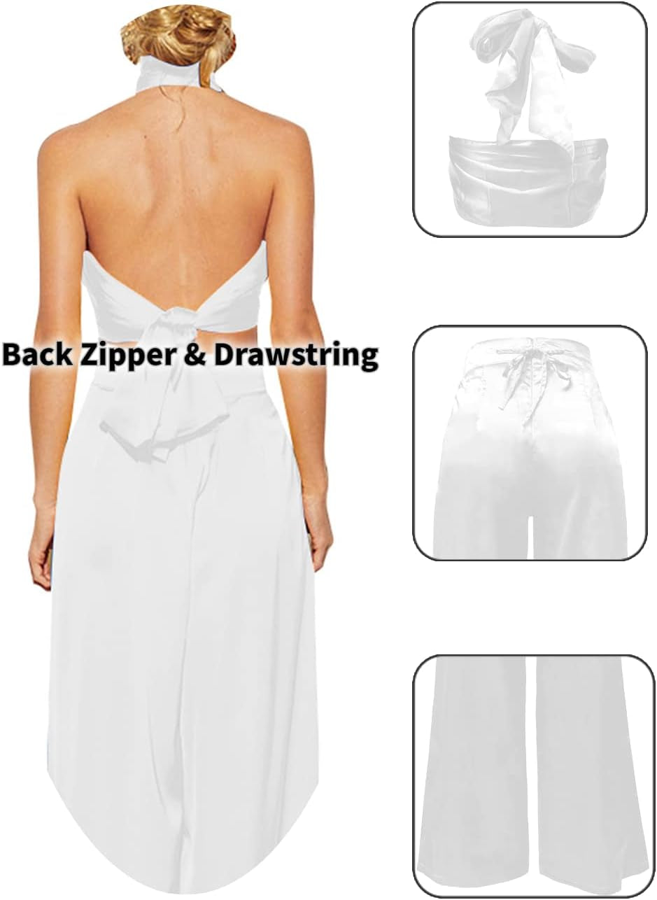 Chic Summer Women's Two-Piece Ensemble: Halter Criss-Cross Crop Top with Wide-Leg Pants for Stylish Clubwear
