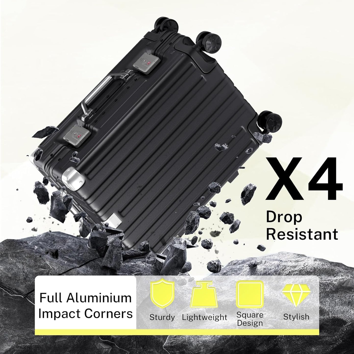 Carry on Luggage 20 Inch Aluminum Frame Suitcase with Spinner Wheels No Zipper Hardshell PC+ABS Luggages TSA Lock Zipperless Suitcases