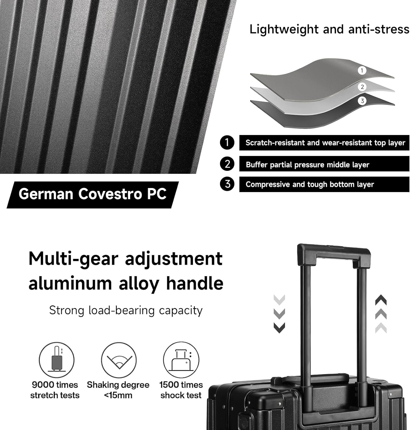 Hard Shell Carry on Luggage 22X14X9 Airline Approved,20 Inch Aluminum Luggage with 100% 3-Layer Pc,Carry on Suitcases with Wheels,Cup Holder and USB Port (Classic Black, 20 Inch)